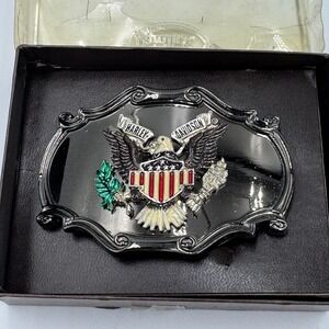 Vintage 1978 Raintree Harley Davidson Eagle Belt Buckle Black Enamel Americana